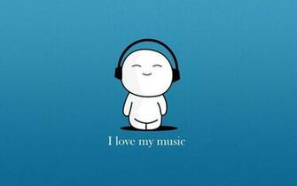 Love My Music With Blue Background Cartoon HD Wallpaper