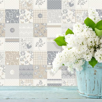 Patchwork Natural Cream Grey Beige Shabby Chic Wallpaper