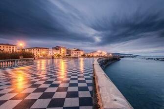 Italy Evening Town Square Europe Livorno Terraces