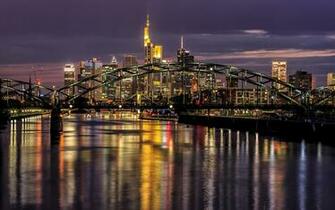 Photo Frankfurt Germany Night Rivers Waterfront