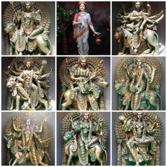 Caption Divine Ensemble Of Nav Durga Statues Wallpaper