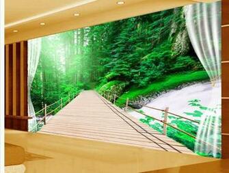 3d Sofa Tv Background Wallpaper Mural Wall Nature Bridge