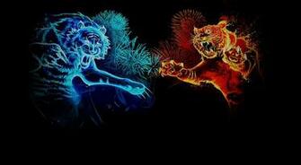 Abstract Digital Fire Tiger Wallpaper HD Background