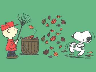 Charlie Brown And Snoopy Raking Leaves