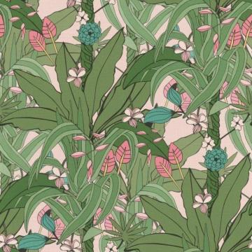 Blossom Botanical Wallpaper Pink Green Natural Leaves Rasch Paste