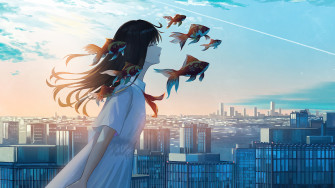 Anime Girl City 4k Phone iPhone Wallpaper 764a
