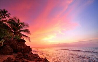 Wallpaper Rincon Puerto Rico Sunset Ocean Palm Beach