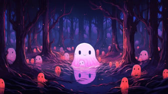 Cute Ghost Forest Halloween 4k Wallpaper iPhone HD Phone 3441m