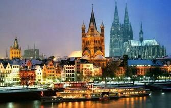 Wallpaper Winter Snow Night Lights River Ship Home Germany