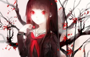 Wallpaper Leaves Girl Branch Anime Art Form Schoolgirl