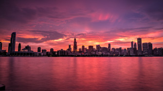 Chicago Buildings Evening Lights Skycrapper Sunrise Laptop Wallpaper