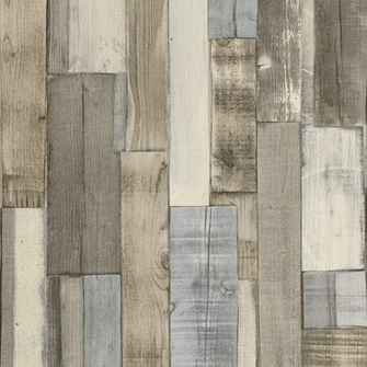 Wood Panel Blue Chocolate Cream Worn Painted Distressed Wallpaper