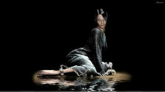 3d Girl Sitting In Water Black Dress And Background Wallpaper