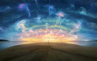 Wallpaper Sunset Jellyfish Art Desktopography Finally Serene