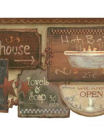 Rustic Bath Signs Wallpaper Border Jn1848b Country Bathroom