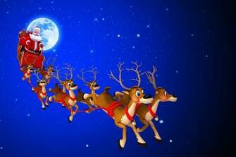 New Year Merry Christmas Santa S Sleigh Reindeer Full Moon Stars