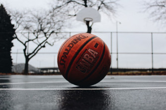 Spalding Basketball In Court Photo Image