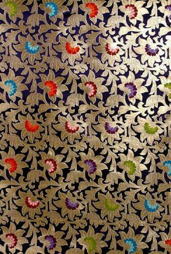 Tibetan Floral Brocade With Navy Blue Background