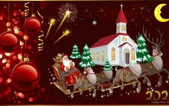 Happy New Year Merry Christmas Greeting Card Santa