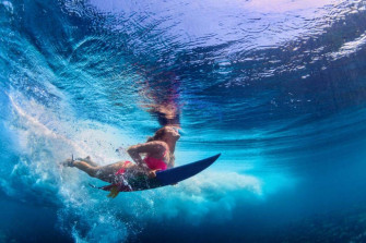 Amazon Bikini Girl Surfer Surfing Ocean Wave Underwater Photo