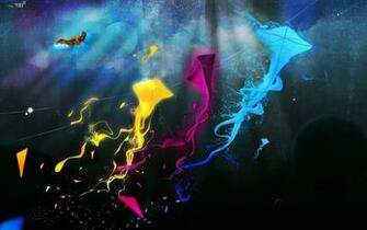Fantasy Art Kites Streaks Cmyk Wallpaper HD Desktop