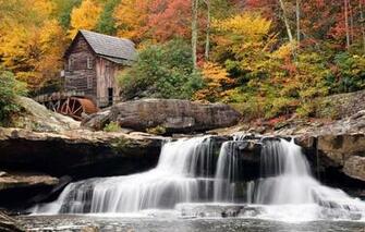 Wallpaper Autumn Forest Waterfall Mill Babcock State Park