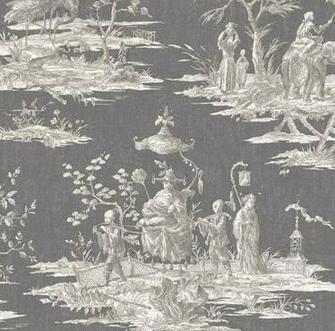 Wallpaper Designer Taupe Gray Grey Asian Toile Single Roll