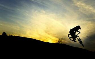 Downhill Biker Silhouette Wallpaper
