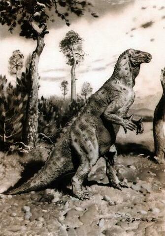 Wallpaper Zdenek Burian Dinosaurs Iguanodon Black And