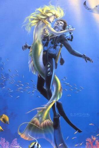 Mermaid And Merman Kissing Kiss Wallpaper For