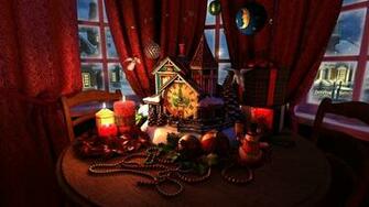 Wallpaper Christmas Clock 3d Graphics Table Candles Toys