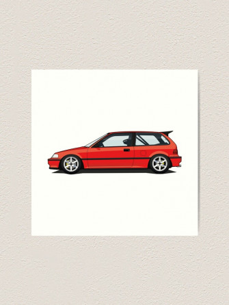 Red Illegal Kanjo Racecar Honda Civic Ef Art Print By