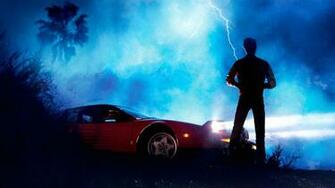 Man Standing Near Red Vehicle 3d Wallpaper Kavinsky Ferrari