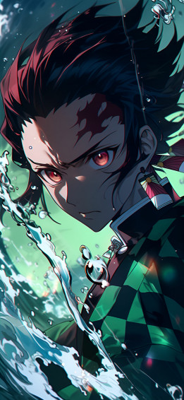 Tanjiro Behind The Wave Art Wallpaper Demon Slayer