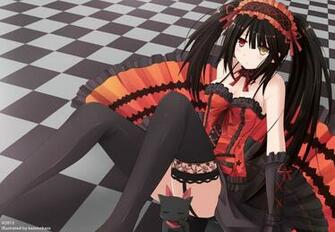 Anime Tokisaki Kurumi Cat Red Dress Black Hair Girl HD Wallpaper
