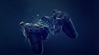 Abstract Blue Black Dark Broken Playstation Joysticks Controller