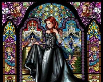 Stained Glass Maiden Computer Wallpaper Desktop Background