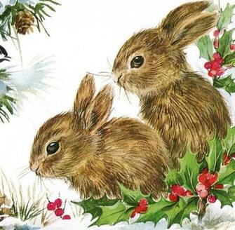 Christmas Bunnies Vintage Graphicsfairy Thumb The Graphics Fairy