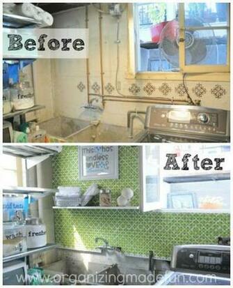 Use Stenciled Pegboard To Cover Up An Ugly Wall In This Situation