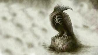 Bird Clock Drawing Abstract Creepy Skeleton Poe Raven Gothic Dark