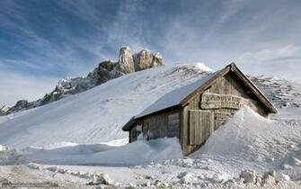 Mountains Barn In The Winter Desktop Wallpaper