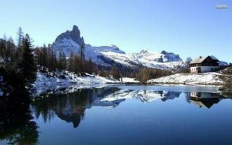 Cabin Snow Mountains Trees Sea Desktop Pc And Mac Wallpaper