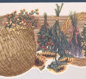 Floral Wreath Bouquet Basket Farmhouse Wide Wallpaper Border Retro