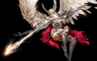 Wallpaper Look Girl Pose Weapons Background Wings Feathers