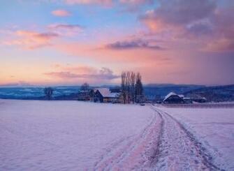 Winter Snow Village Dawn Farm Sunrise Wallpaper