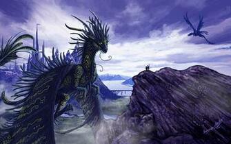 Art Sunimo Dragons Rock People City River Bridge Dragon Wallpaper