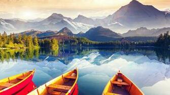 HD Wallpaper Rowing Boats Reflected Hight Tatra National Park