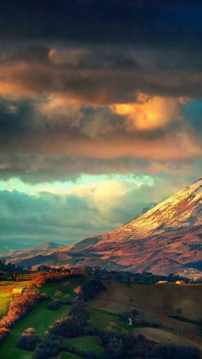 Spring Scenery Sunrise Clouds Fields iPhone 5s 5c Wallpaper