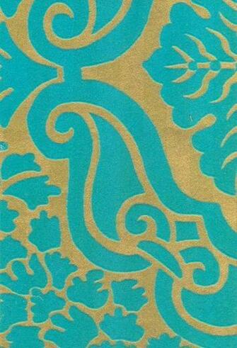 Turquoise Damask Wallpaper Gold Flock