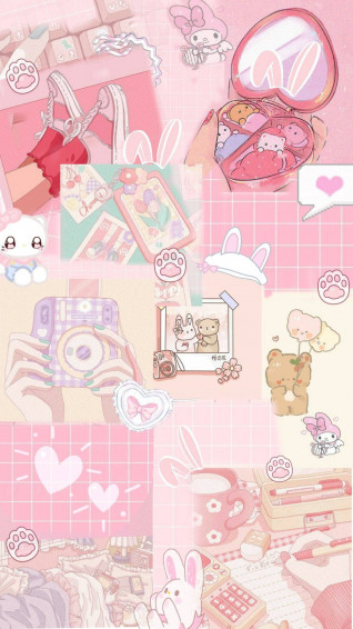 Aesthetic Pink Anime Collage Graphic Wallpaper